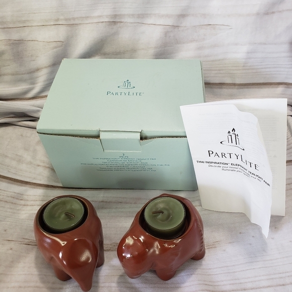 PartyLite Thai Inspiration Elephant Tealight Pair Brown New In Box - Picture 2 of 8